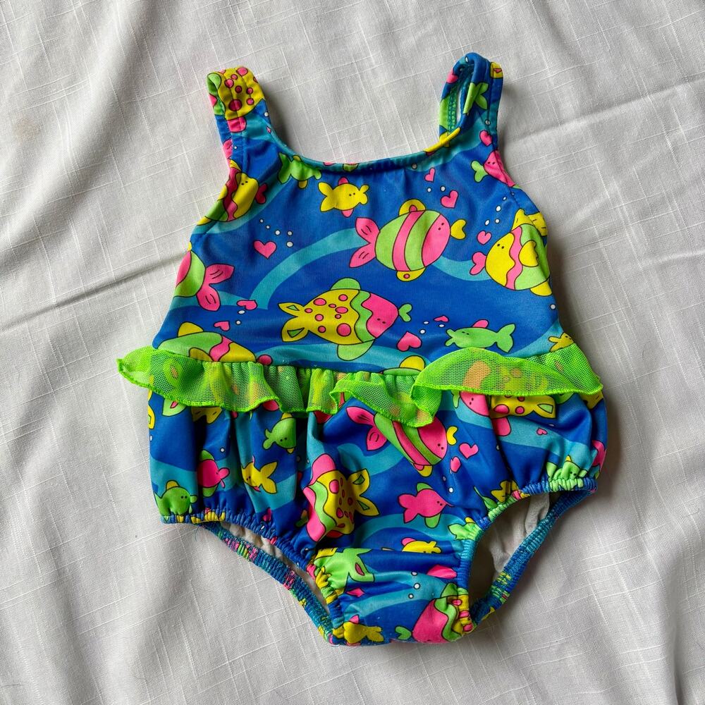 Vintage Y2K Isababies by Isabella Brightly Colored Fish Bathing Suit - Size 18M